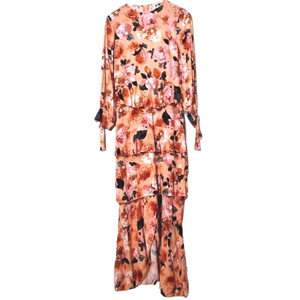 Jaase Womens Floral Pink Hi-Lo Dress Size Small Tiered Ruffle Cottagecore Hippie